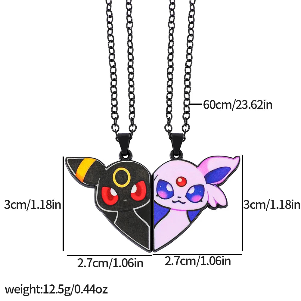 Collar de pareja de corazón roto de Pokémon Eevee – Regalo de joyería romántico de anime para mejores amigos (2 piezas)