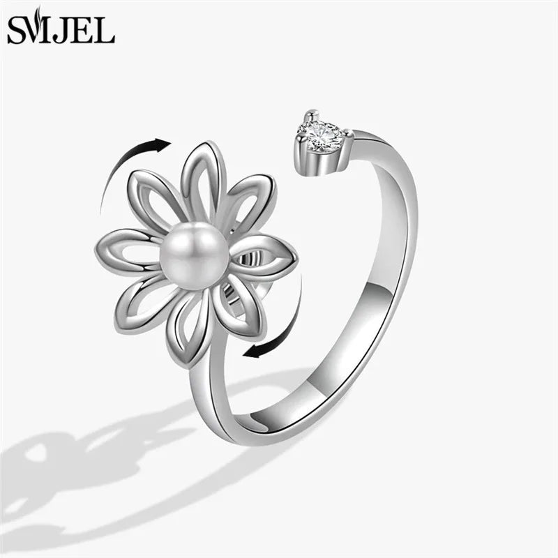 Cherry Blossom Rotating Fidget Spinner Ring – Cute Cat, Bee, Bunny & Butterfly Anti-Anxiety Ring for Women | Adjustable Stress Relief Jewelry