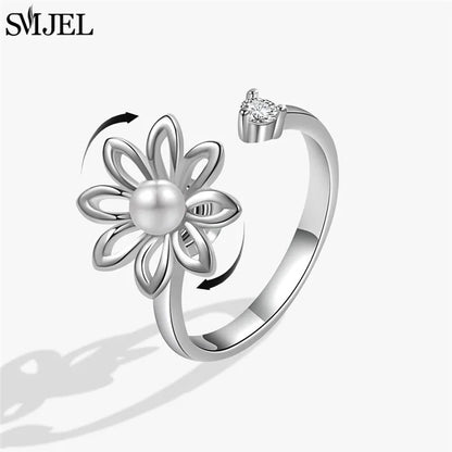 Cherry Blossom Rotating Fidget Spinner Ring – Cute Cat, Bee, Bunny & Butterfly Anti-Anxiety Ring for Women | Adjustable Stress Relief Jewelry