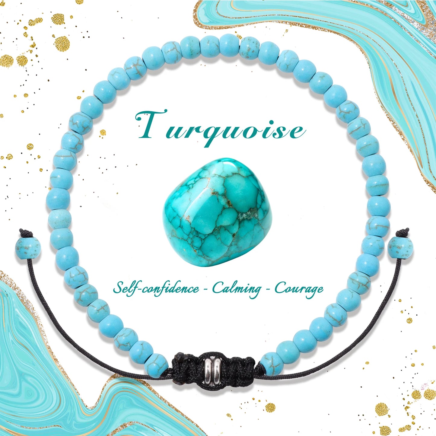 Bracelet perles de tourmaline noire naturelle – Bracelet ajustable tressé en corde avec carte cadeau pour hommes et femmes