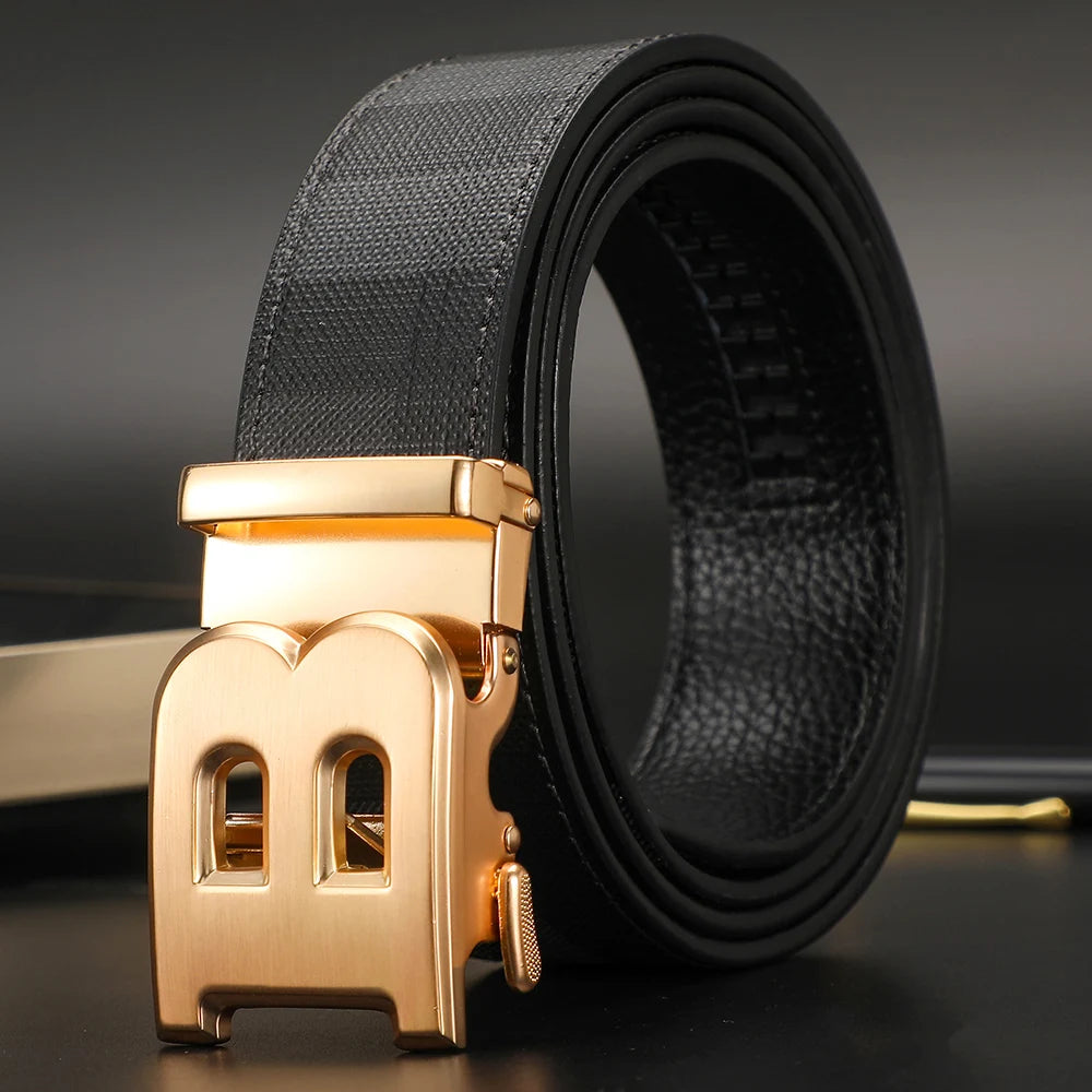 Men's Genuine Leather & Canvas Belt 3.4cm Classic Buckle Casual Jeans Waist Belt