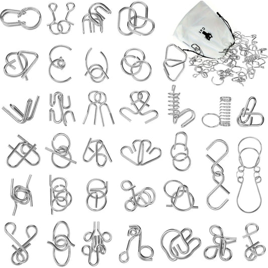 Juego de Puzles de Alambre de Metal – Desafío de IQ Rompecabezas, Juego de Puzle de Desconexión de Eslabones de Hierro, Juguete de Truco Mágico de Anillos Chinos para Adultos y Niños