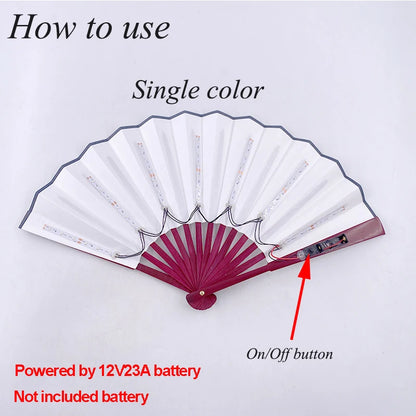 Ventilador de Mano Plegable con Luz LED – Ventilador Luminoso de 10 Pulgadas para Raves, Discotecas, Festivales y Fiestas