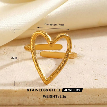 Gold Stainless Steel Heart Ring – Waterproof Hollow Heart Finger Ring for Women | Minimalist Fashion Jewelry Gift