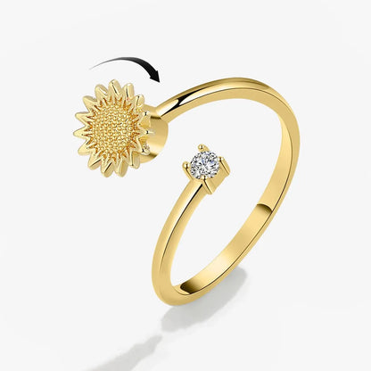 Anillo giratorio antiestrés de mariposa y flor con diamantes de imitación – Anillo giratorio antiansiedad para mujer | Joyería ajustable para aliviar el estrés