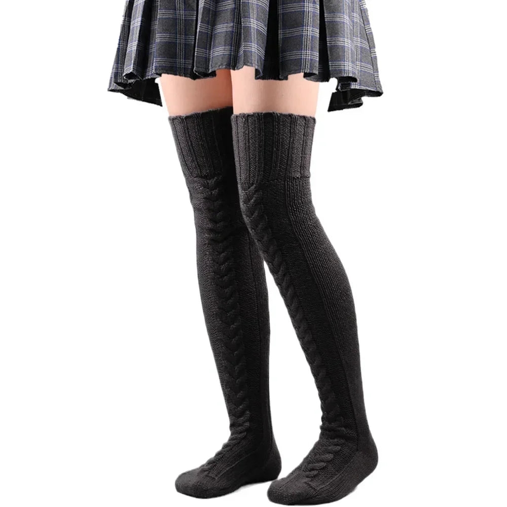 Women’s Winter Over-the-Knee Leg Warmers – Twist Knit Long Knee-High Stacked Socks, Warm Wool-Style Fashion Socks