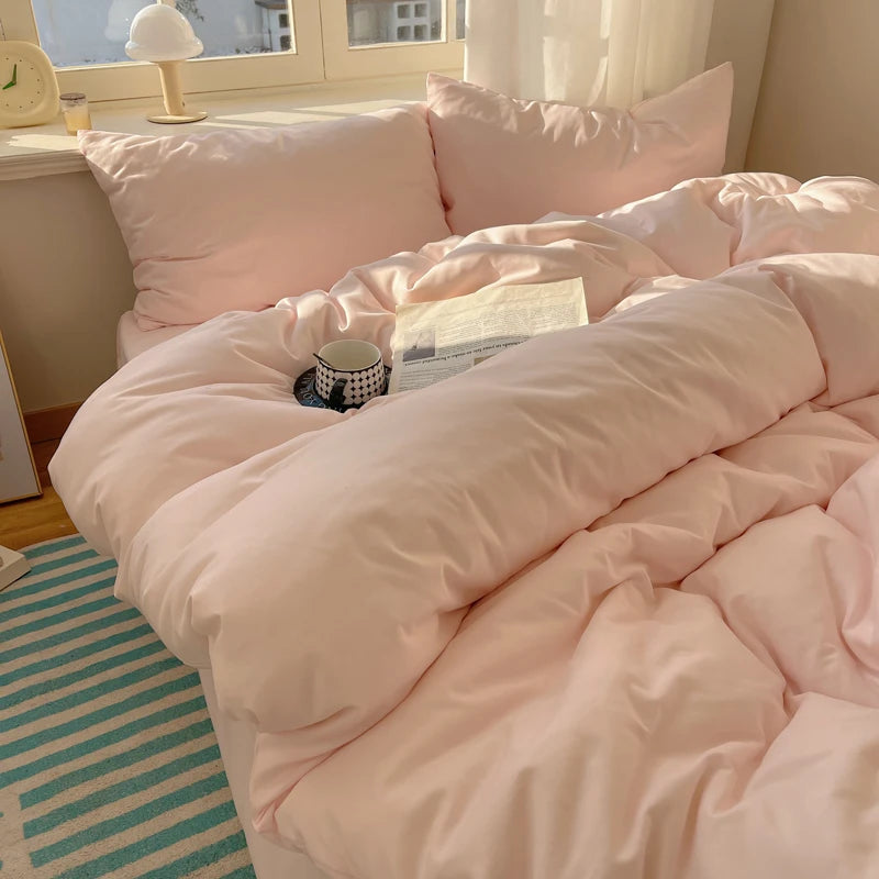 4-Piece Cotton Bedding Set – Solid Duvet Cover, Bed Sheet & Pillowcase Set for Twin, Queen & King Beds
