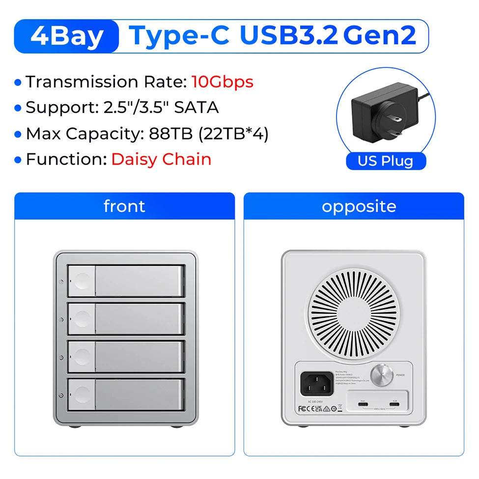 ORICO 4/5 Bay HDD Docking Station – USB 3.2 Type-C 10Gbps SATA Hard Drive Enclosure for 2.5" & 3.5" SSD HDD