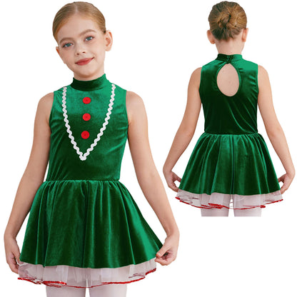 Girls' Gingerbread Man Costume Dress Soft Velvet Cookie Princess Tutu for Christmas, Halloween Cosplay, Ballet, Dance, Holiday Parties and Dress-Up Events