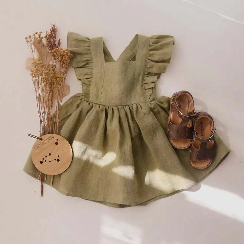 Vestido de verano 100% algodón para niña pequeña, vestido de bebé con volantes en las mangas para bebés e infantes