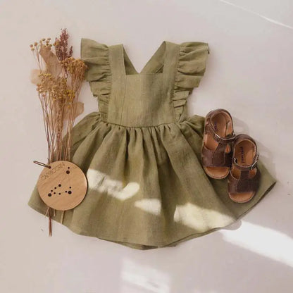Vestido de verano 100% algodón para niña pequeña, vestido de bebé con volantes en las mangas para bebés e infantes