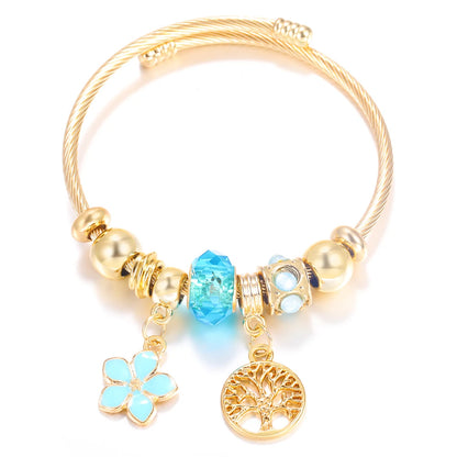 Pulsera con colgante de corazón y cuentas – Pulsera de abalorios de acero inoxidable de 4 colores para mujer | Regalo de joyería de moda dorada de tendencia