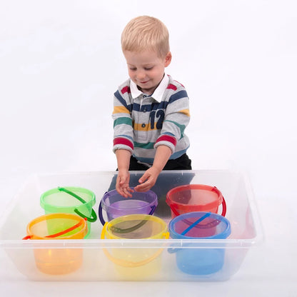 Kit de jeu sensoriel Montessori sable et eau – Jouet d'apprentissage STEM ouvert avec gobelets doseurs arc-en-ciel, entonnoirs, pelles, pinces et tuyaux, jouet d'activité créative en extérieur pour enfants