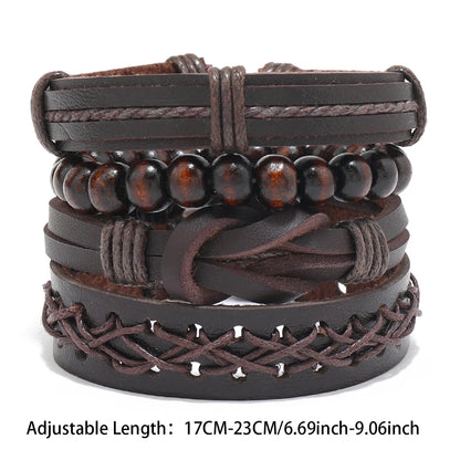 Bohemian Leather Bracelet for Men – Hand-Woven Wooden Bead Charm Bracelet | Vintage Fashion Jewelry Gift for Him