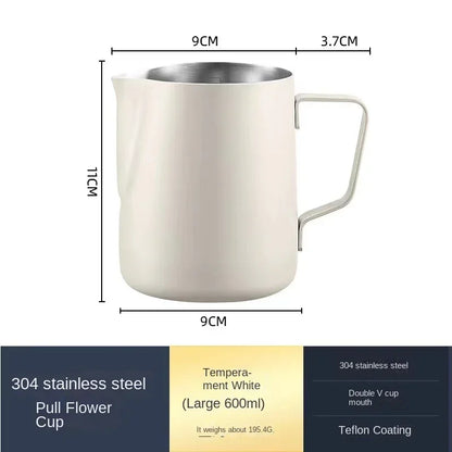 Jarra para espumar leche de acero inoxidable de 350 ml/600 ml con escala medidora – Jarra profesional de barista para hacer espuma de latte y café