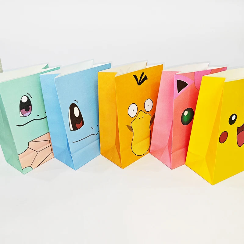Pokémon Gift Bags – Pikachu Theme Birthday Party Packing Bags for Balloons, Candy, Snacks & Kids Party Favors (Charmander & Squirtle Design)
