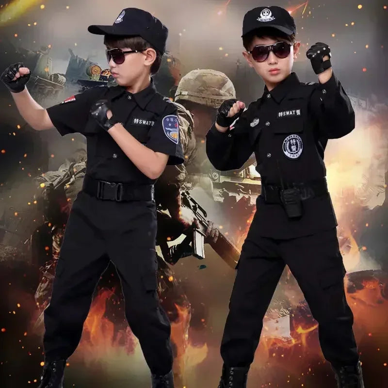 Halloween Children Policeman Cosplay Costume – Kids Police Officer Uniform Set for Boys & Girls, Party Dress-Up & Role Play Outfit
