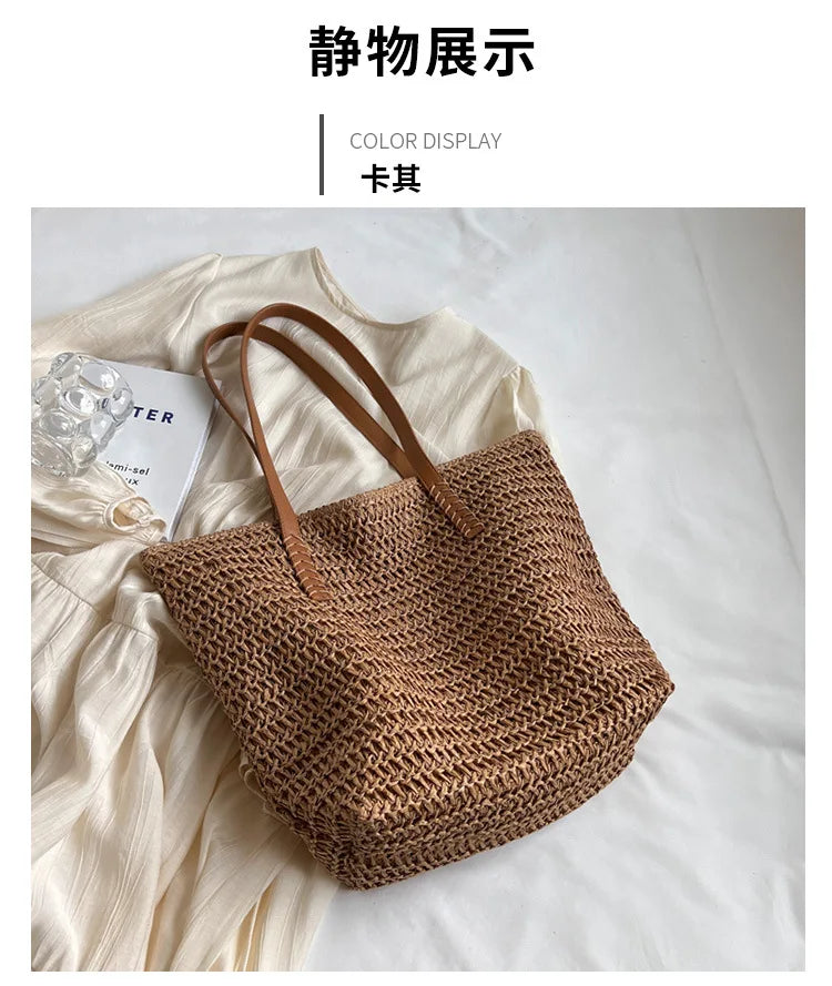 Bolso de Hombro de Paja Tejido a Mano para Mujer – Bolso Tote Bohemio de Verano para Playa, Bolso de Mano Tejido a la Moda 2025 para Viajes, Compras, Vacaciones y Uso Diario Casual