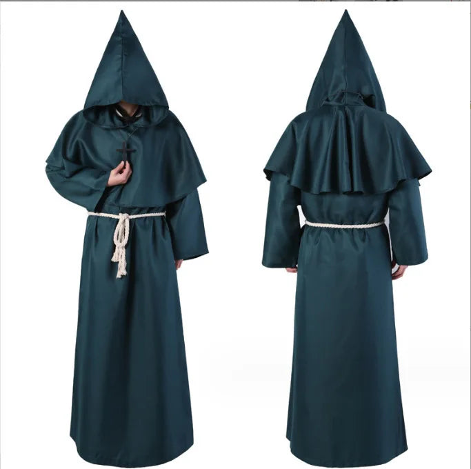 Medieval Hooded Monk Friar Priest Wizard Robe – Unisex Adult Long Loose Costume for Masquerade, Theme Parties, Halloween & Cosplay