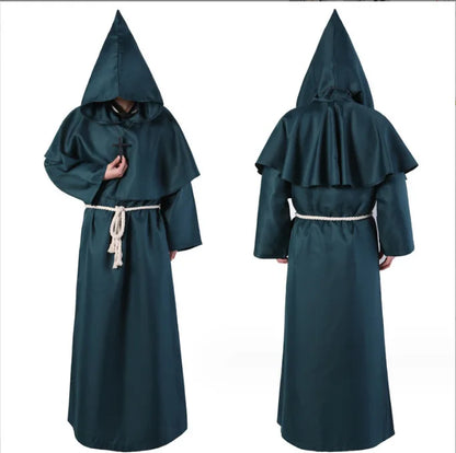 Medieval Hooded Monk Friar Priest Wizard Robe – Unisex Adult Long Loose Costume for Masquerade, Theme Parties, Halloween & Cosplay