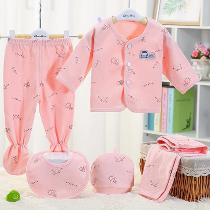 5PCS Baby Hedgehog Clothing Set – Pure Cotton Newborn Underwear Outfit for 0–3 Months Spring & Autumn