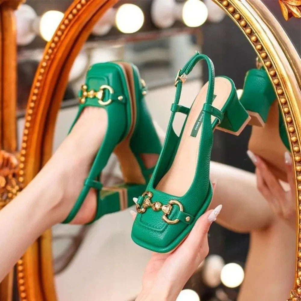Zapatos Mary Jane de Punta Cuadrada para Mujer – Tacón Medio de 5.5 CM, Zapatos de Tacón con Tira Trasera, Estilo Francés, Casuales de Verano Cómodos