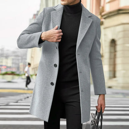 Men’s Wool-Blend Trench Coat – Fashionable Casual Business Overcoat, Leisure Outerwear with Punk-Inspired Style
