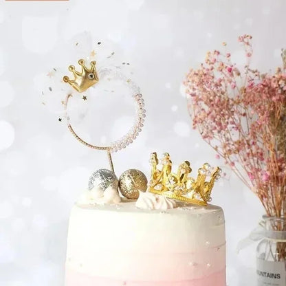 Mini Couronne de Gâteau – Décoration de Tiara de Perles Dorées et Argentées pour Mariages, Anniversaires et Fêtes Prénatales