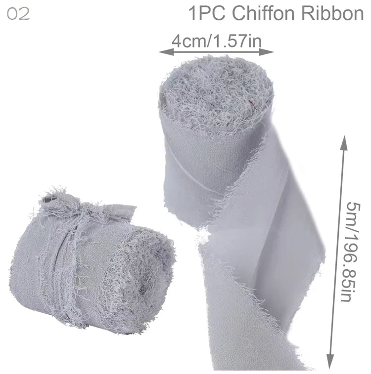 Ruban de soie en mousseline effilochée de 5 m – Ruban fait main déchiré pour bouquet de mariage et emballage cadeau