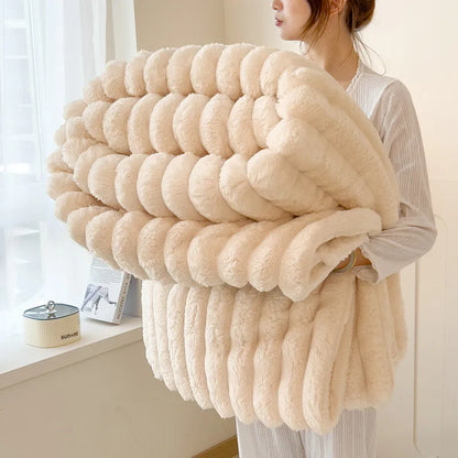 Manta Suave de Felpa de Conejo Artificial – Manta Gruesa Cálida para Sofá, Cama y Confort Otoñal