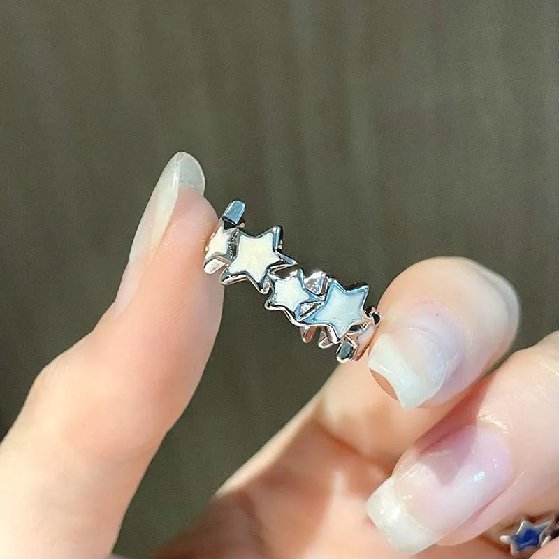 Anillo Ajustable Vintage Cruz y Estrella Irregular – Anillo Abierto Gótico Punk Plateado para Pareja, Hombre y Mujer | Joyería de Regalo Y2K E-Girl