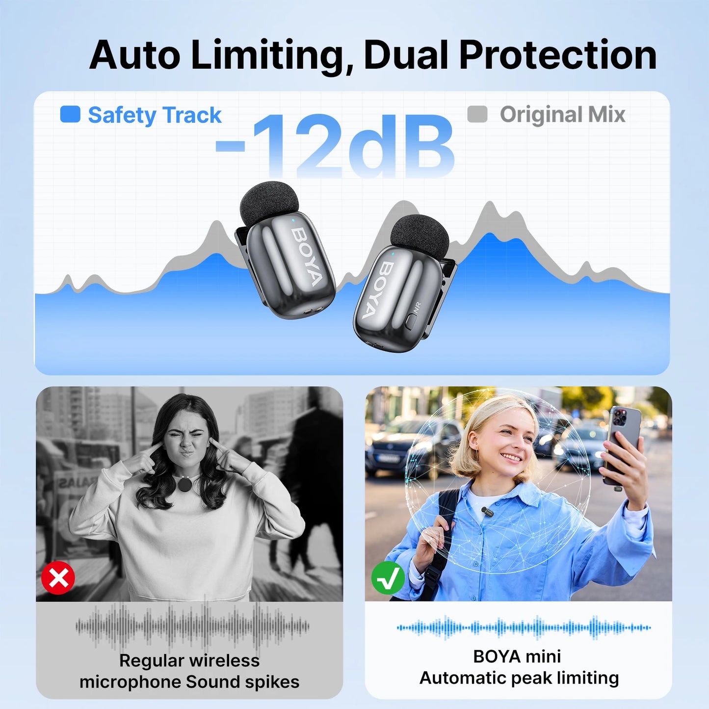 BOYA Mini 2 Wireless Lavalier Microphone – Mini Clip-On Mic with AI Noise Reduction for iPhone, Android & USB-C Video Recording