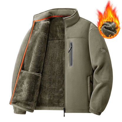 Men's Winter Fleece Jacket Thickened Polar Fleece Warm Insulated Casual Coat for Outdoor Activities and Autumn Cold Weather