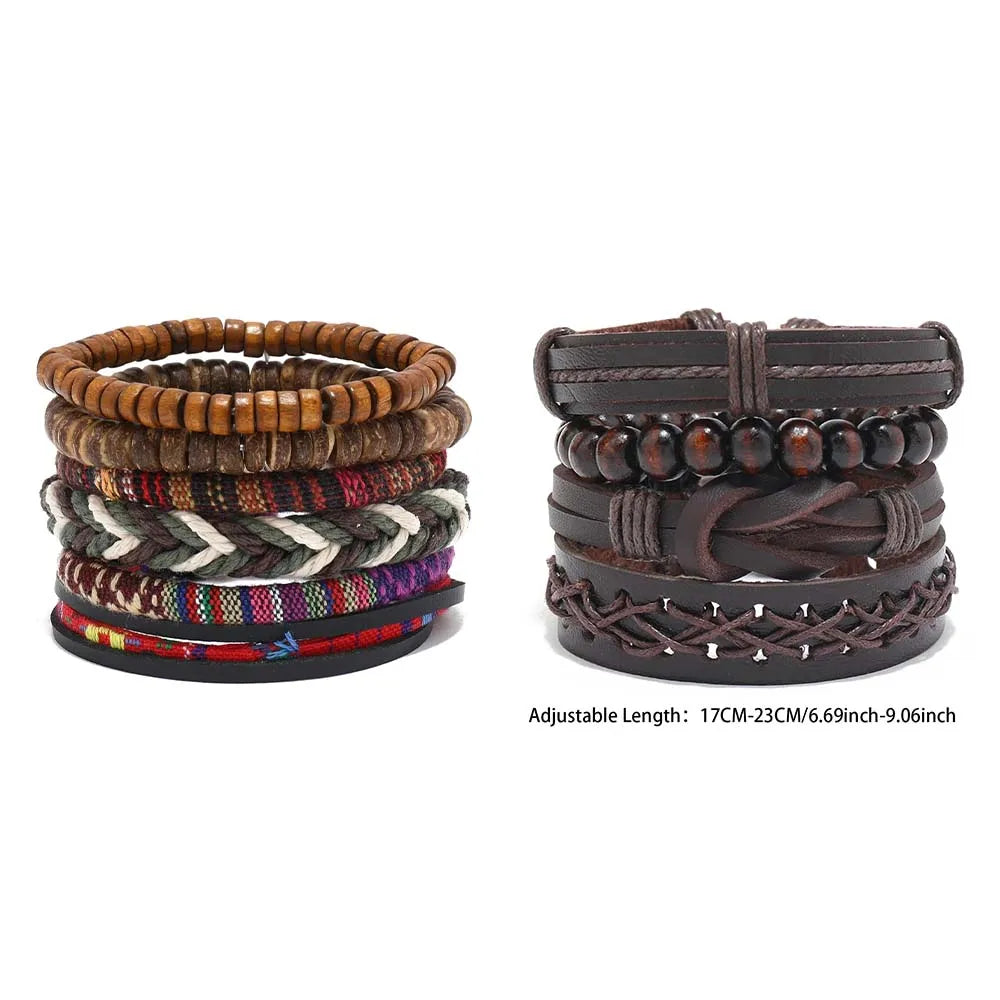 Bohemian Leather Bracelet for Men – Hand-Woven Wooden Bead Charm Bracelet | Vintage Fashion Jewelry Gift for Him