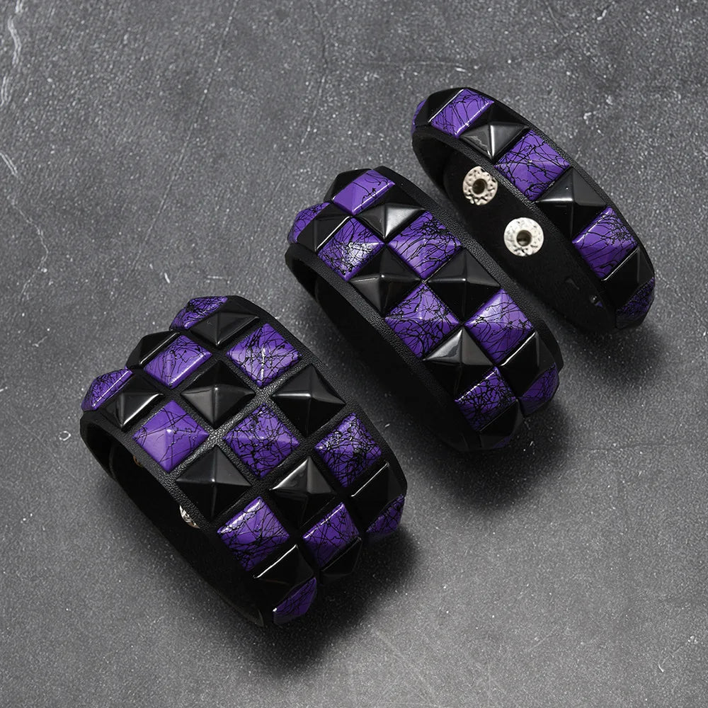3-Piece Leather Bracelet Set – Wide Rivet Studded Wristbands for Men & Women | Vintage Punk Fashion Jewelry Gift