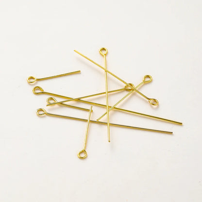 100-Piece 14K & 18K Gold Plated Brass Head Pins Set (16–50mm) – Ball, Flat & Eye Pins for DIY Jewelry Making & Crafts