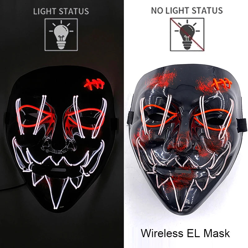 Masque LED sans fil Purge – Masque néon lumineux pour Halloween, fêtes et festivals