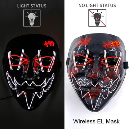 Masque LED sans fil Purge – Masque néon lumineux pour Halloween, fêtes et festivals
