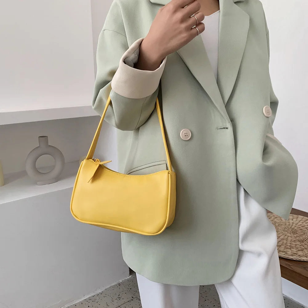 Bolso de hombro retro de piel sintética para mujer – Bolso de mano de moda con asa superior, monedero informal de color sólido para mujer
