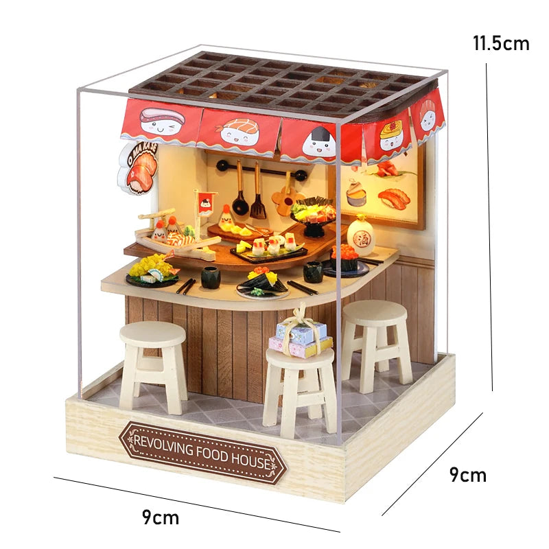 Kit DIY de casita de lectura de madera con luces LED – Artesanía en miniatura de inserción de estantería hecha a mano para decoración del hogar y regalos