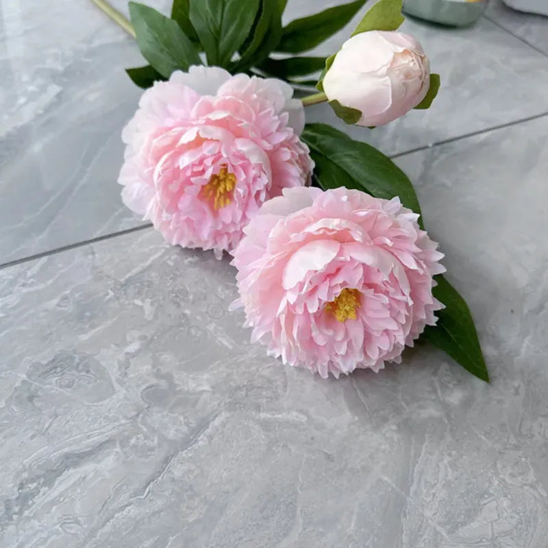 3 Heads Artificial Peony Flower Branch – 75cm Realistic Faux Peony Stem for Wedding Decor, Christmas Table Centerpieces, Home Decoration & Floral Arrangements