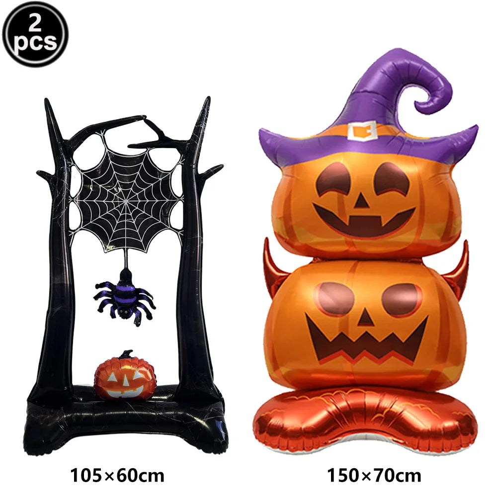 Large Halloween Standing Foil Balloons – Haunted House, Castle, Skull, Coffin & Witch Mylar Balloons for Halloween Party Decorations
