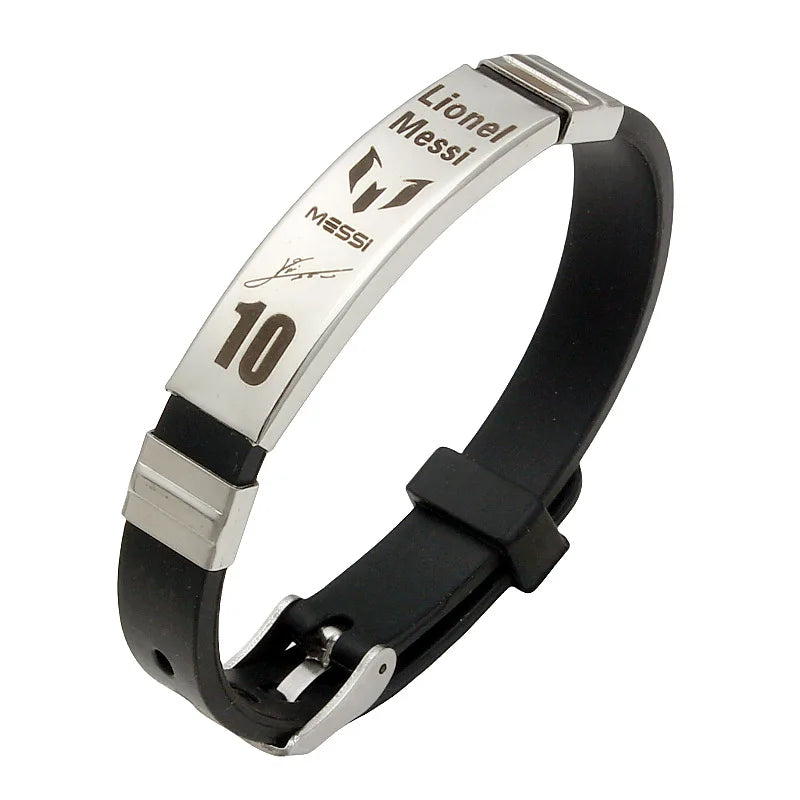 Pulsera de fútbol de acero inoxidable y silicona – Regalo para fans de Messi, Ronaldo y Neymar para hombres y niños