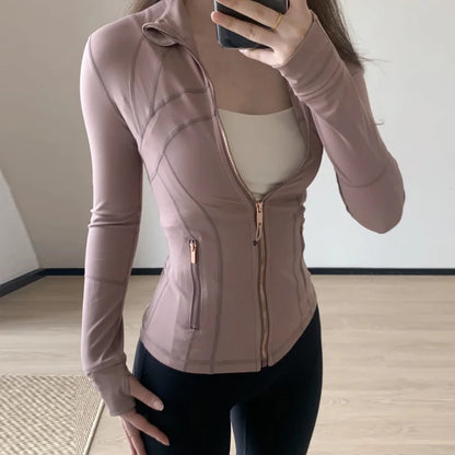 Women's Stand Collar Athletic Jacket – Long Sleeve Zip-Up Workout Top for Gym, Fitness & Casual Wear