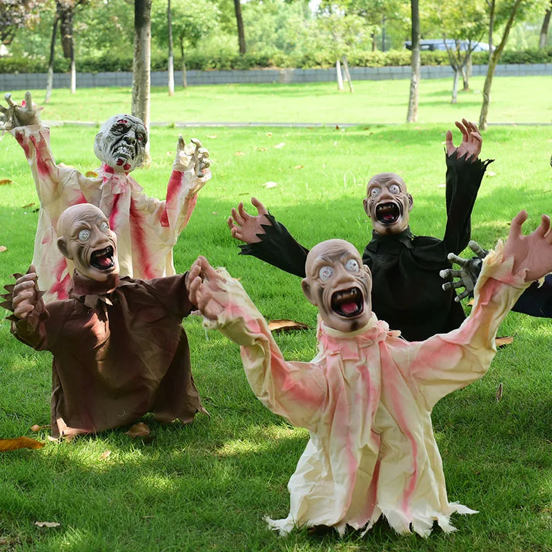 Halloween Voice-Controlled Luminous Ghost Decoration, Large Swinging LED Hanging Ground Stake Prop, Scary Sound-Activated Outdoor Horror Scene Decor for Halloween Parties and Haunted Houses