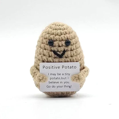Peluche Pomme de terre Énergie positive – Décoration de chambre tricotée à la main en laine avec carte d'inspiration, cadeau de Noël mignon et amusant et ornement de bureau