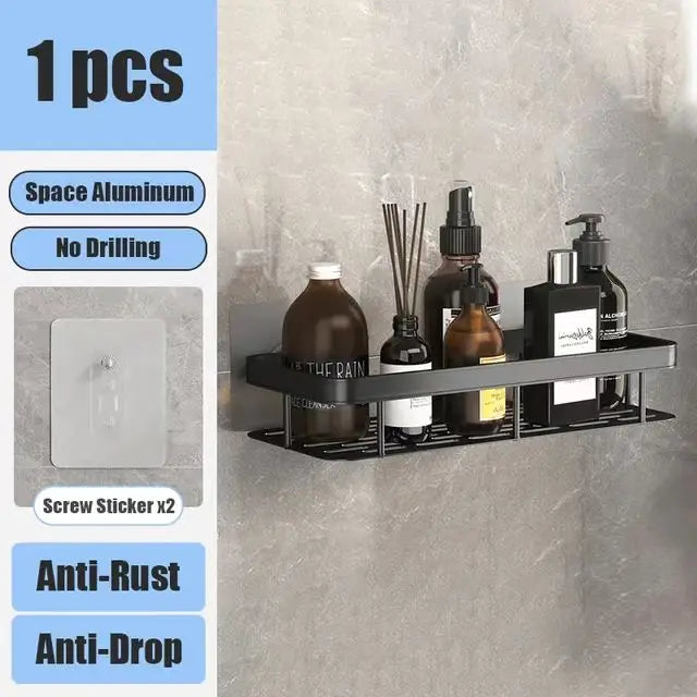 Étagère de Douche Murale sans Perçage – Support d'Angle en Aluminium pour Shampooing, Savon et Rangement de Toilette