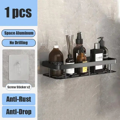 Étagère de Douche Murale sans Perçage – Support d'Angle en Aluminium pour Shampooing, Savon et Rangement de Toilette
