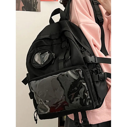 Mochila Ita Kawaii Estilo Collage – Mochila Escolar Transparente con Bolsillo en Forma de Corazón para Adolescentes, Mochila de Moda Japonesa JK, Mochila para Laptop para Mujeres, Bolso de Hombro para Estudiantes Estilo Harajuku 2024