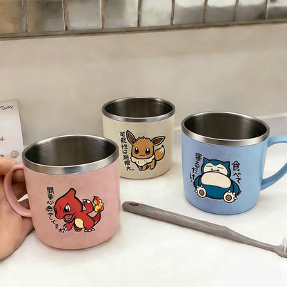 Pokémon Stainless Steel Mug – Pikachu, Snorlax & Eevee Cartoon Drink Cup